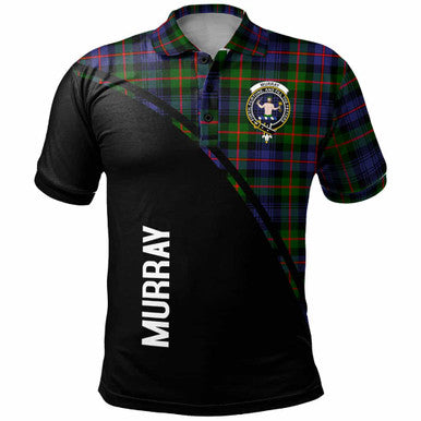 Scottish Murray (of Atholl) Clan Crest Tartan Curve Polo Shirt Front Side Tartan Plaid