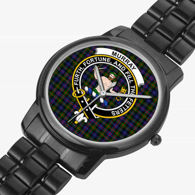 Scottish Murray (of Atholl) Clan Crest Tartan Folding Clasp Steel Quartz Watches Tartan Plaid Black 2