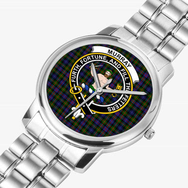 Scottish Murray (of Atholl) Clan Crest Tartan Folding Clasp Steel Quartz Watches Tartan Plaid Silver 2
