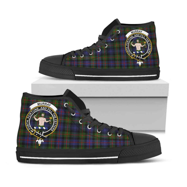 Scottish Murray (of Atholl) Clan Crest Tartan High Top Shoes Black Sole Tartan Plaid