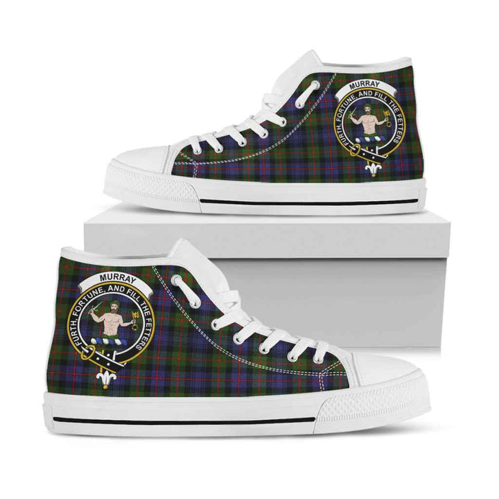 Scottish Murray (of Atholl) Clan Crest Tartan High Top Shoes White Sole Tartan Plaid