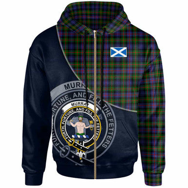 Scottish Murray (of Atholl) Clan Crest Tartan Hoodie - Bend Style Zip-up Tartan Plaid