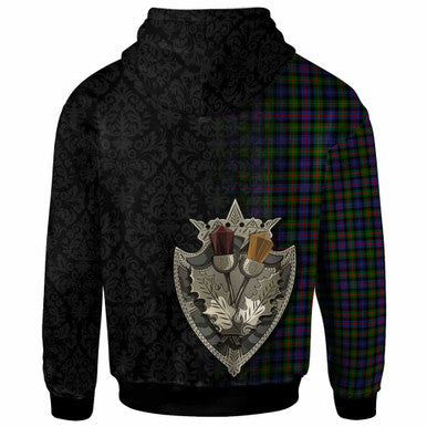 Scottish Murray (of Atholl) Clan Crest Tartan Hoodie - Half Thistle Flowers Celtic Design Back Side Tartan Plaid