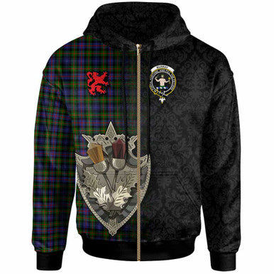 Scottish Murray (of Atholl) Clan Crest Tartan Hoodie - Half Thistle Flowers Celtic Design Zip-up Tartan Plaid