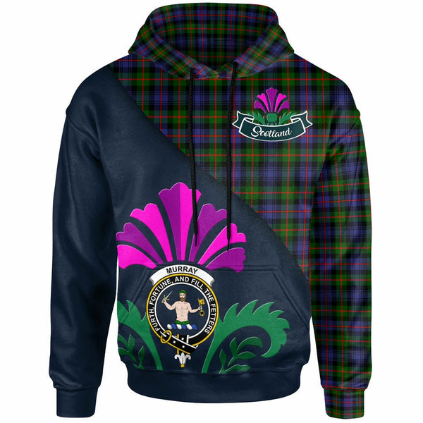 Scottish Murray (of Atholl) Clan Crest Tartan Hoodie - Scotland Thistle Style Front Side Tartan Plaid