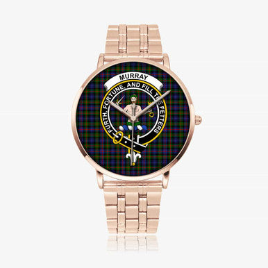 Scottish Murray (of Atholl) Clan Crest Tartan Instafamous Steel Quartz Watches Tartan Plaid Rose Gold 1