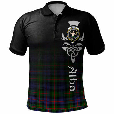 Scottish Murray (of Atholl) Clan Crest Tartan Polo Shirt - Alba Gu Brath Family Crest Celtic Inspired Front Side Tartan Plaid