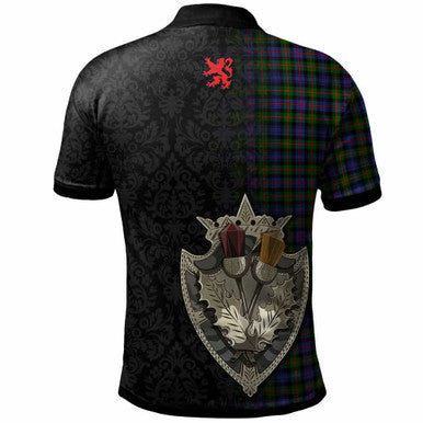 Scottish Murray (of Atholl) Clan Crest Tartan Polo Shirt - Half Thistle Flowers Celtic Design Back Side Tartan Plaid