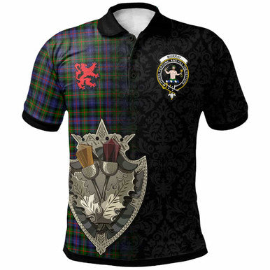 Scottish Murray (of Atholl) Clan Crest Tartan Polo Shirt - Half Thistle Flowers Celtic Design Front Side Tartan Plaid