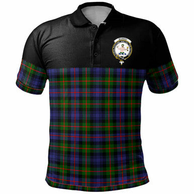 Scottish Murray (of Atholl) Clan Crest Tartan Polo Shirt - Horizontal Style Front Side Tartan Plaid