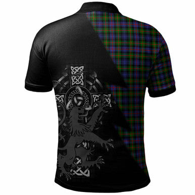 Scottish Murray (of Atholl) Clan Crest Tartan Polo Shirt - Lion Rampant Celtic Cross Flash Style Back Side Tartan Plaid
