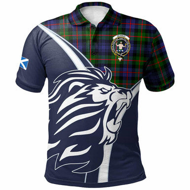 Scottish Murray (of Atholl) Clan Crest Tartan Polo Shirt - Scottish Flag With Lion Front Side Tartan Plaid
