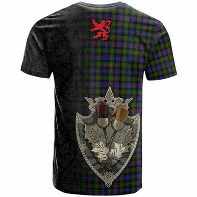 Scottish Murray (of Atholl) Clan Crest Tartan T-Shirt - Half Thistle Flowers Celtic Design Back Side Tartan Plaid