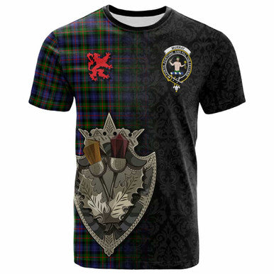 Scottish Murray (of Atholl) Clan Crest Tartan T-Shirt - Half Thistle Flowers Celtic Design Front Side Tartan Plaid
