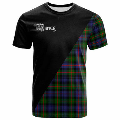 Scottish Murray (of Atholl) Clan Crest Tartan T-Shirt - Military Logo Front Side Tartan Plaid