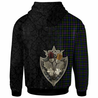 Scottish Murray of Atholl Modern Clan Tartan Hoodie - Half Thistle Flowers Celtic Design Back Side Tartan Plaid