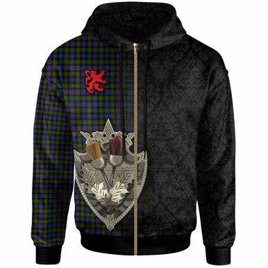 Scottish Murray of Atholl Modern Clan Tartan Hoodie - Half Thistle Flowers Celtic Design Zip-up Tartan Plaid