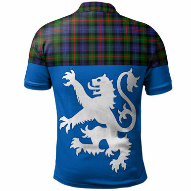 Scottish Murray of Atholl Modern Clan Tartan Polo Shirt - Lion Rampant of Scotland With Flag Back Side Tartan Plaid