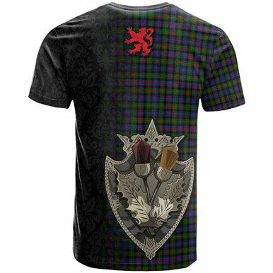 Scottish Murray of Atholl Modern Clan Tartan T-Shirt - Half Thistle Flowers Celtic Design Back Side Tartan Plaid