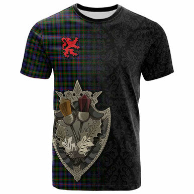 Scottish Murray of Atholl Modern Clan Tartan T-Shirt - Half Thistle Flowers Celtic Design Front Side Tartan Plaid