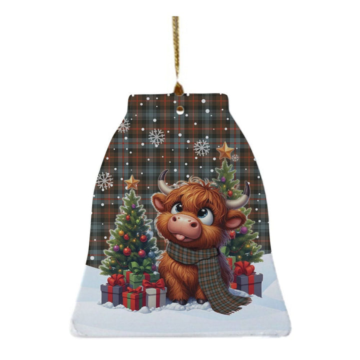 Scottish Murray of Atholl Weathered Clan Tartan Ceramic Ornament Cute Highland Cow Christmas Bell Style Tartan Plaid