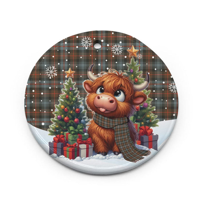 Scottish Murray of Atholl Weathered Clan Tartan Ceramic Ornament Cute Highland Cow Christmas Circle Style Tartan Plaid