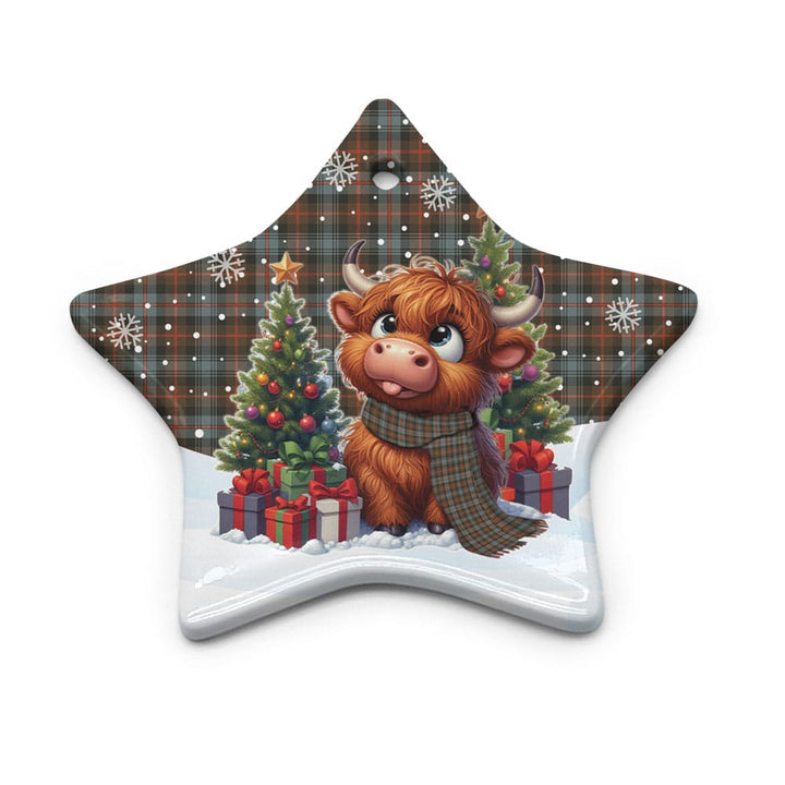 Scottish Murray of Atholl Weathered Clan Tartan Ceramic Ornament Cute Highland Cow Christmas Star Style Tartan Plaid