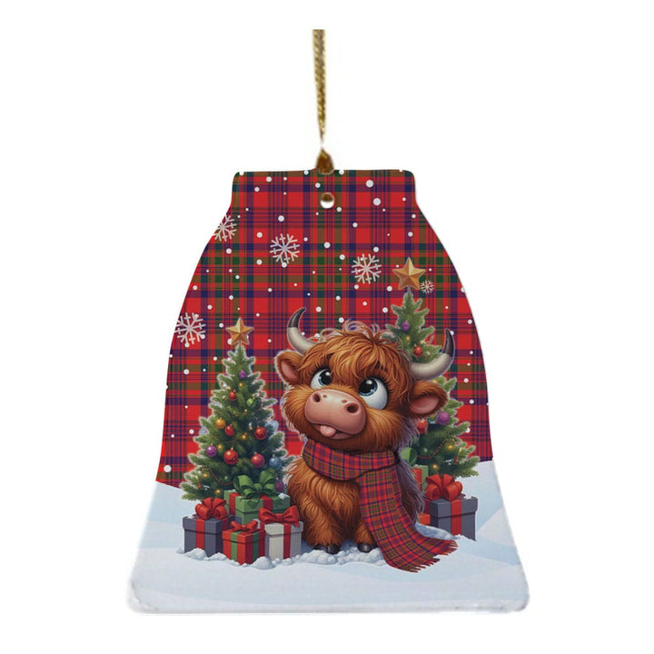 Scottish Murray of Tulloch Modern Clan Tartan Ceramic Ornament Cute Highland Cow Christmas Bell Style Tartan Plaid