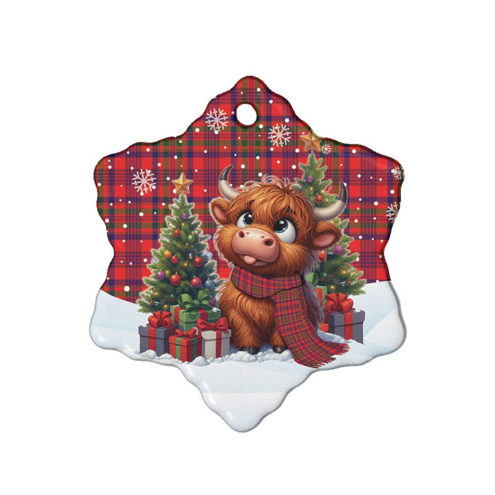 Scottish Murray of Tulloch Modern Clan Tartan Ceramic Ornament Cute Highland Cow Christmas Snow Flake Style Tartan Plaid