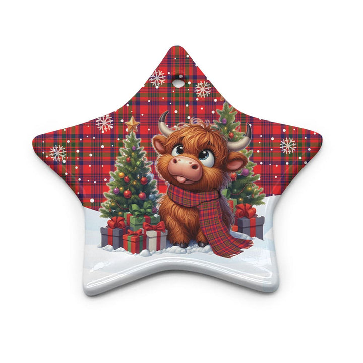 Scottish Murray of Tulloch Modern Clan Tartan Ceramic Ornament Cute Highland Cow Christmas Star Style Tartan Plaid