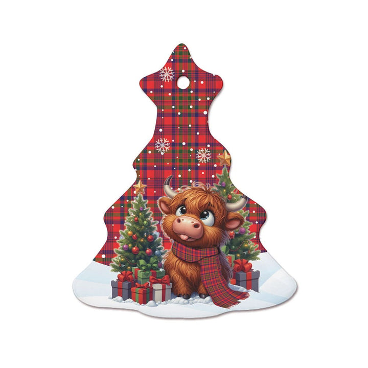 Scottish Murray of Tulloch Modern Clan Tartan Ceramic Ornament Cute Highland Cow Christmas Tree Style Tartan Plaid