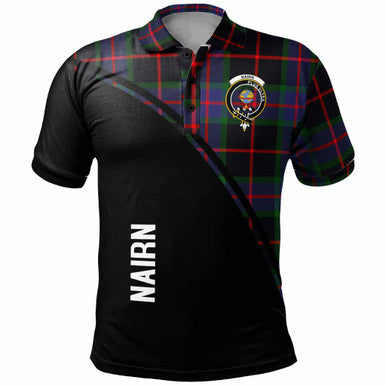 Scottish Nairn Clan Crest Tartan Curve Polo Shirt Front Side Tartan Plaid