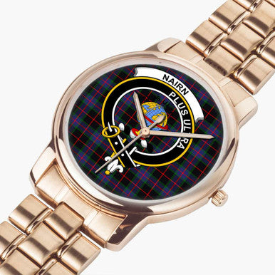 Scottish Nairn Clan Crest Tartan Folding Clasp Steel Quartz Watches Tartan Plaid Rose Gold 2