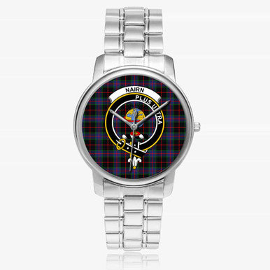 Scottish Nairn Clan Crest Tartan Folding Clasp Steel Quartz Watches Tartan Plaid Silver 1