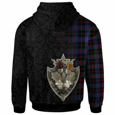 Scottish Nairn Clan Crest Tartan Hoodie - Half Thistle Flowers Celtic Design Back Side Tartan Plaid