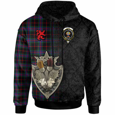 Scottish Nairn Clan Crest Tartan Hoodie - Half Thistle Flowers Celtic Design Front Side Tartan Plaid