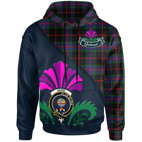 Scottish Nairn Clan Crest Tartan Hoodie - Scotland Thistle Style Front Side Tartan Plaid