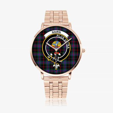 Scottish Nairn Clan Crest Tartan Instafamous Steel Quartz Watches Tartan Plaid Rose Gold 1