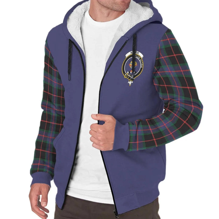 Scottish Nairn Clan Crest Tartan Plaid Sleeve Sherpa Hoodie