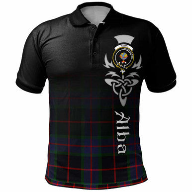 Scottish Nairn Clan Crest Tartan Polo Shirt - Alba Gu Brath Family Crest Celtic Inspired Front Side Tartan Plaid