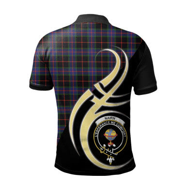 Scottish Nairn Clan Crest Tartan Polo Shirt Believe in Me Back Side Tartan Plaid