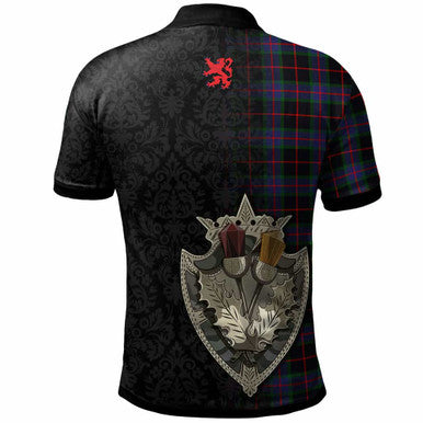 Scottish Nairn Clan Crest Tartan Polo Shirt - Half Thistle Flowers Celtic Design Back Side Tartan Plaid