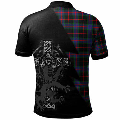 Scottish Nairn Clan Crest Tartan Polo Shirt - Lion Rampant Celtic Cross Flash Style Back Side Tartan Plaid
