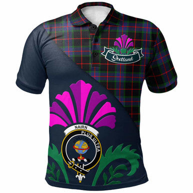 Scottish Nairn Clan Crest Tartan Polo Shirt - Scotland Thistle Style Front Side Tartan Plaid