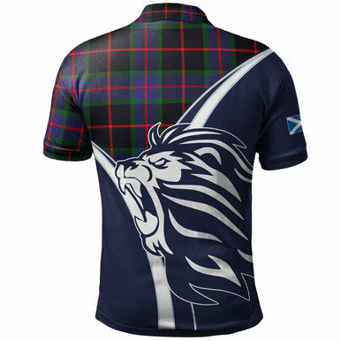 Scottish Nairn Clan Crest Tartan Polo Shirt - Scottish Flag With Lion Back Side Tartan Plaid