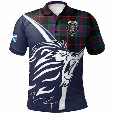 Scottish Nairn Clan Crest Tartan Polo Shirt - Scottish Flag With Lion Front Side Tartan Plaid