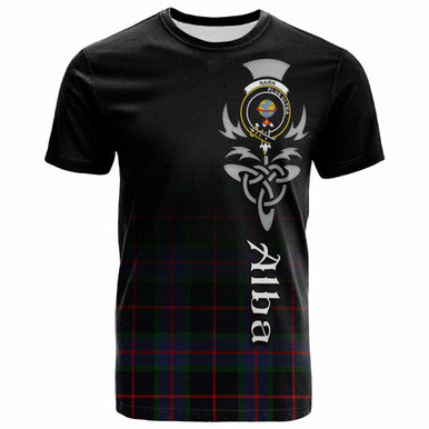 Scottish Nairn Clan Crest Tartan T-Shirt - Alba Gu Brath Family Crest Celtic Inspired Front Side Tartan Plaid