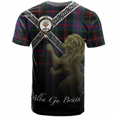 Scottish Nairn Clan Crest Tartan T-Shirt - Celtic With Scotland Lion Back Side Tartan Plaid