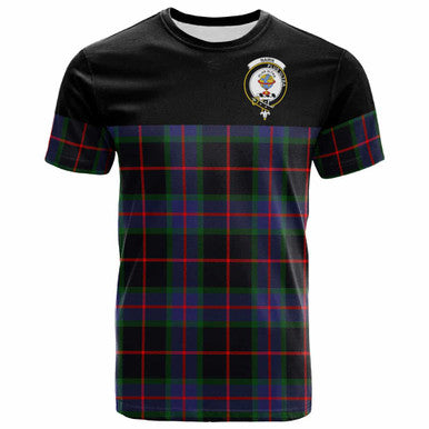 Scottish Nairn Clan Crest Tartan T-Shirt - Horizontal Style Front Side Tartan Plaid