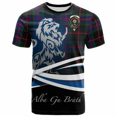 Scottish Nairn Clan Crest Tartan T-Shirt - Scotland Lion Front Side Tartan Plaid